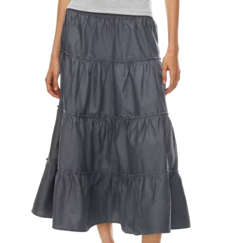 Aritzia Mars Blue Grey Tiered Maxi Skirt NWOT Size XL